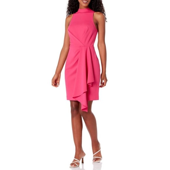 Trina Turk 'Compelling' Sleeveless Mock-Neck Crepe Dress, Azalea - Picture 1 of 2